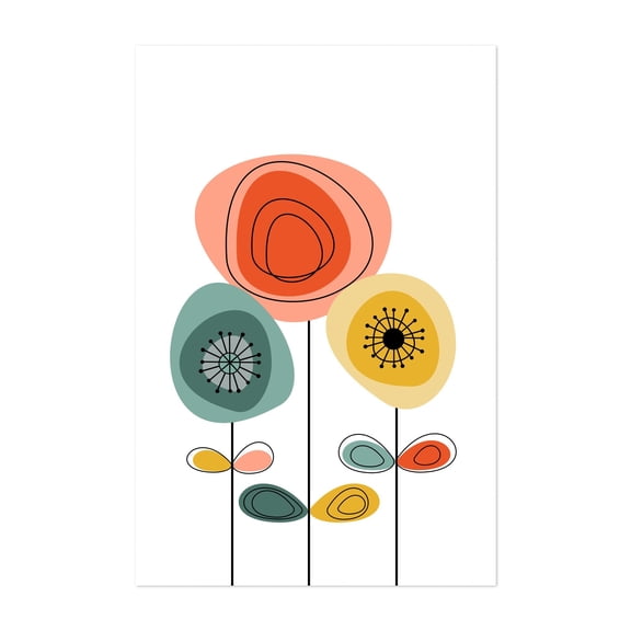 Mid Century Modern Flowers 1 - Illustration Floral Geometric Modern Art Abstract Mid-Century Modern Minimalist Unframed Wall Art Print 12 x 18 inches