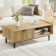 thumbnail image 1 of Mid Century Modern Fluted Coffee Table with Drawers & Open Shelf, 42.5" Rectangle Center Table, Wooden Living Room Table with Metal Frame, Easy Assembly, 1 of 9