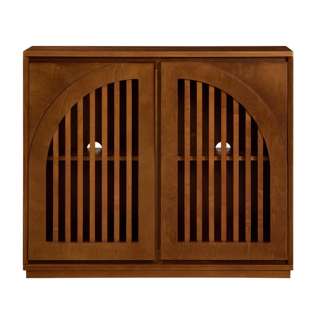 Mid Century Modern Fluted Sideboard Cabinet, Buffet Cabinet with 2 Outlet Holes, Storage Cabinet for Living Room, Entryway, Kitchen & Coffee Bar, Walnut