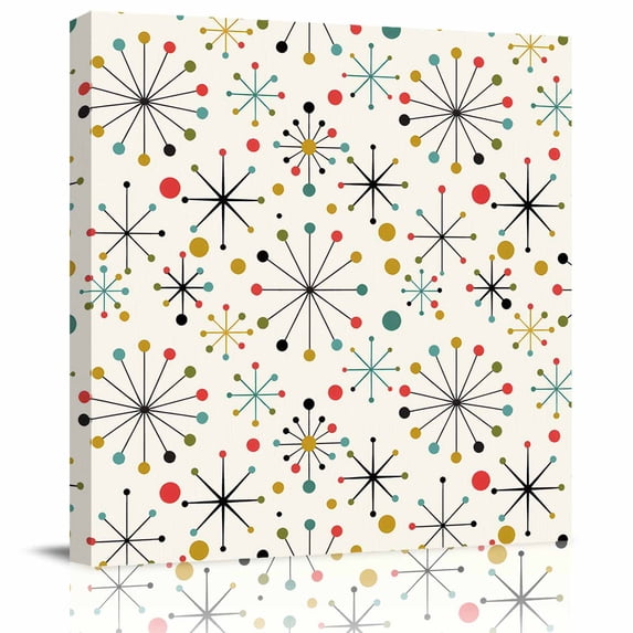 Mid-Century Modern Framed Canvas Wall Art, Retro Geometric Colorful Star Shape Lines Wall Art Painting for Living Room Bedroom Home Decor, 28”x28”, Office Artwork Print
