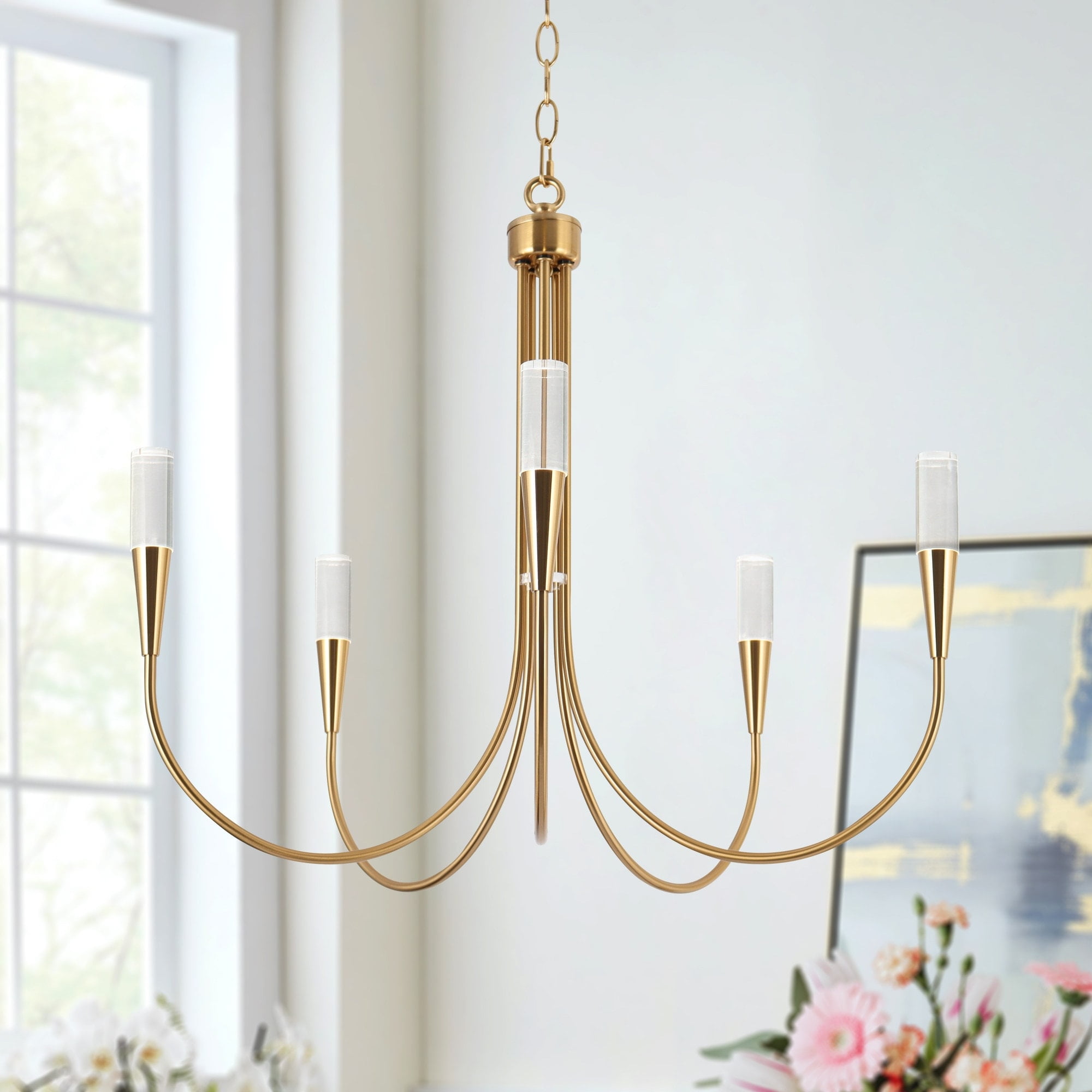 Gold 5-Light LED Chandelier with Acrylic Shades