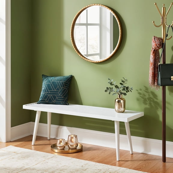 Mid-Century Modern Full-Size Bench, White