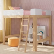 Mid-Century Modern Full-Size High Loft Bed, Blonde/White