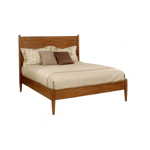 Mid-Century Modern Full Size Platform Bed Frame | Solid & Engineered Wood in Oak | No Box Spring Needed, Slat Kit Included | Durable Bedroom Furniture
