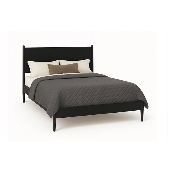 Mid-Century Modern Full Size Solid Wood Platform Bed - Matte Black Finish, No Box Spring Needed, Durable Slat Kit Included, Perfect for Modern Bedrooms