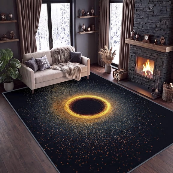 Mid-Century Modern Geometric Area Rugs, Gold Circle Abstract Carpet, Washable Non Slip Low Pile Soft Rug for Living Room Bedroom Office Home Decor Mat 2x3ft