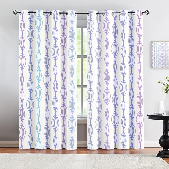 Mid-Century Modern Geometric Blackout Curtains For Bedroom Living Room, Blue Purple Grey Pattern Window Curtains, Energy Saving Noise Reducing Drapes For Family Office 21"W x 45"L (Pack of 2)