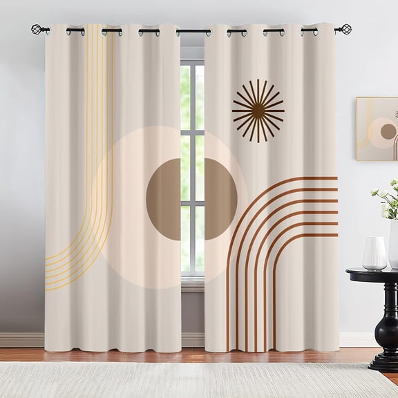 Mid-Century Modern Geometric Living Room Decor Curtains, Vintage Brown Lines Window Drapes , Privacy Blackout Curtains For Bedroom Indoor Kitchen Nursery 21"W x 45"L (Pack of 2)