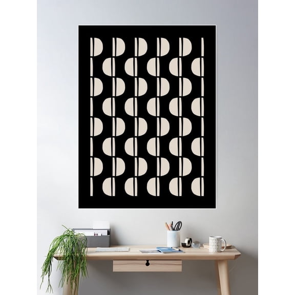 Mid Century Modern Geometric Pattern Mid Mod Black And Linen White Poster Wall Art, Modern Wall Decor For Living Room Bedroom, 8x12 UNFRAMED