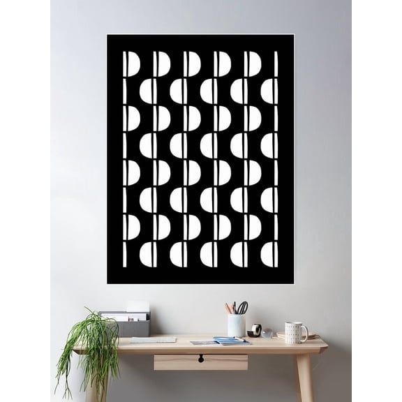 Mid Century Modern Geometric Pattern Mid Mod Black And White Poster Wall Art, Modern Wall Decor For Living Room Bedroom, 8x12 UNFRAMED