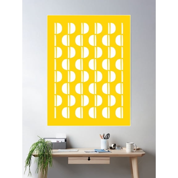 Mid Century Modern Geometric Pattern Mid Mod Yellow Poster Wall Art, Modern Wall Decor For Living Room Bedroom, 12x18 UNFRAMED
