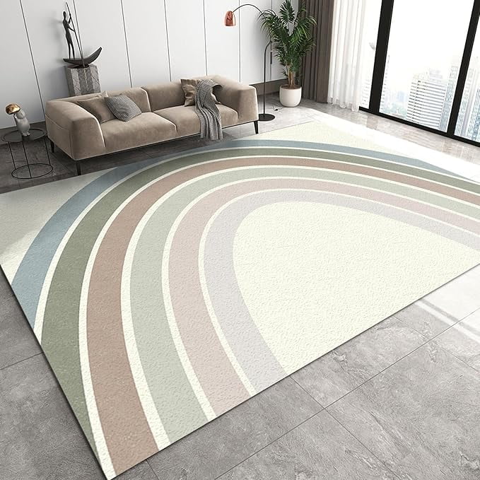 Mid Century Modern Geometric Rainbow Area Rug, Abstract Minimalist ...