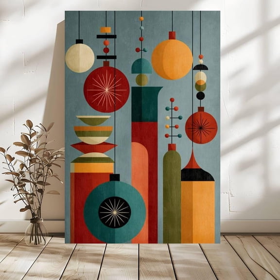 Mid-Century Modern Geometric Wall Art Retro Abstract Shapes Poster, Unframed Poster Size 8x12