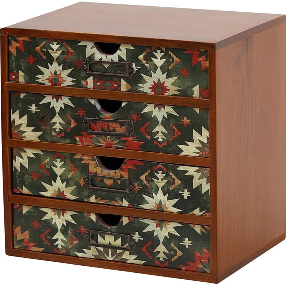 Mid-Century Modern Geometric Wood Desk Organizer with 4 Drawers for Office Supplies and Craft Tools, Earth Tone Storage Cabinet