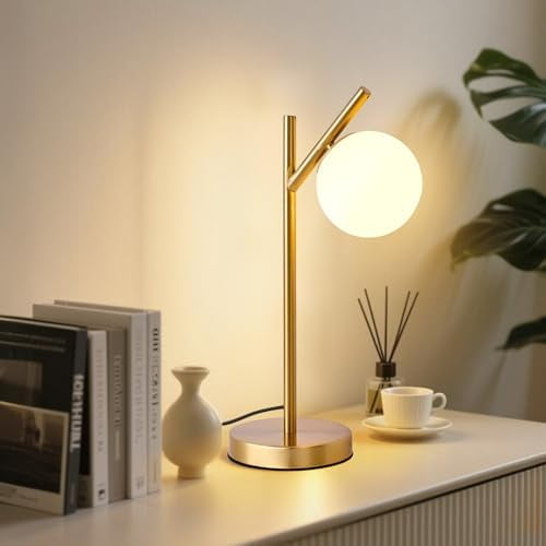 Mid Century Modern Globe Table Lamp, White Glass Shade Bedside Lamp - Eye-Caring Night Light for Bedroom, Living Room, Study Room$$Tools & Hardware Other