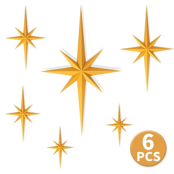 Kabuer Plastic Mid-Century Starburst Wall Accent Decor, Gold, 6 Pack