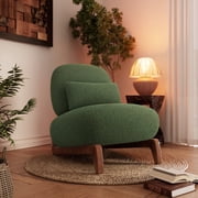 Mid Century Modern Green Armless Accent Chair with Lamb Wool Fabric, Upholstered Living Room Chairs with Waist Cushion - Fortmok