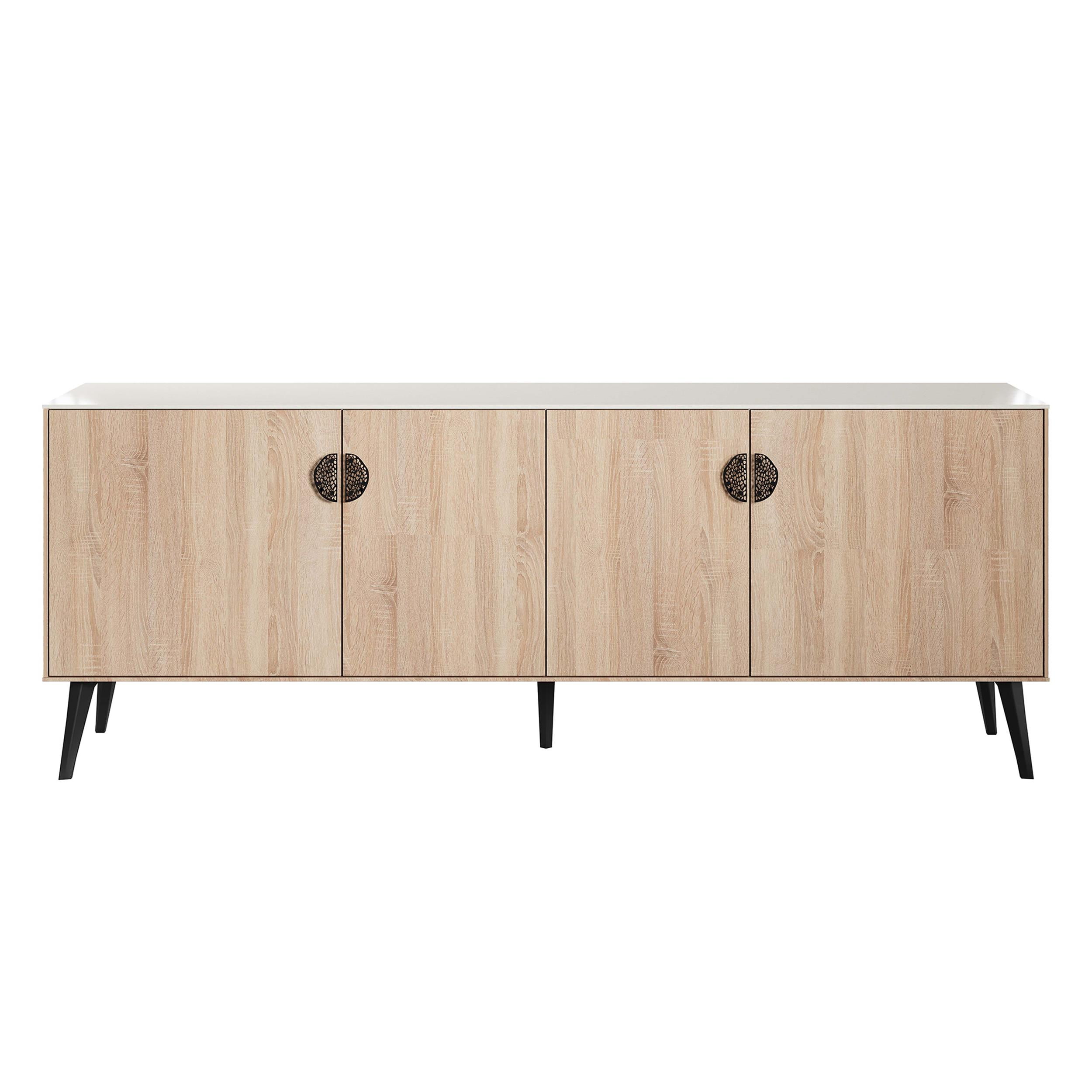 Mid-Century Modern Haley Sideboard 78.7 in Natural & Nude in Natural and Beige