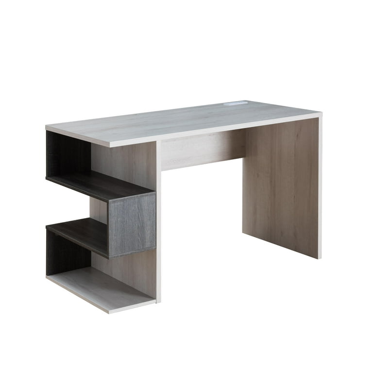Mid Century Modern Home Office Desk White Oak Distressed Grey