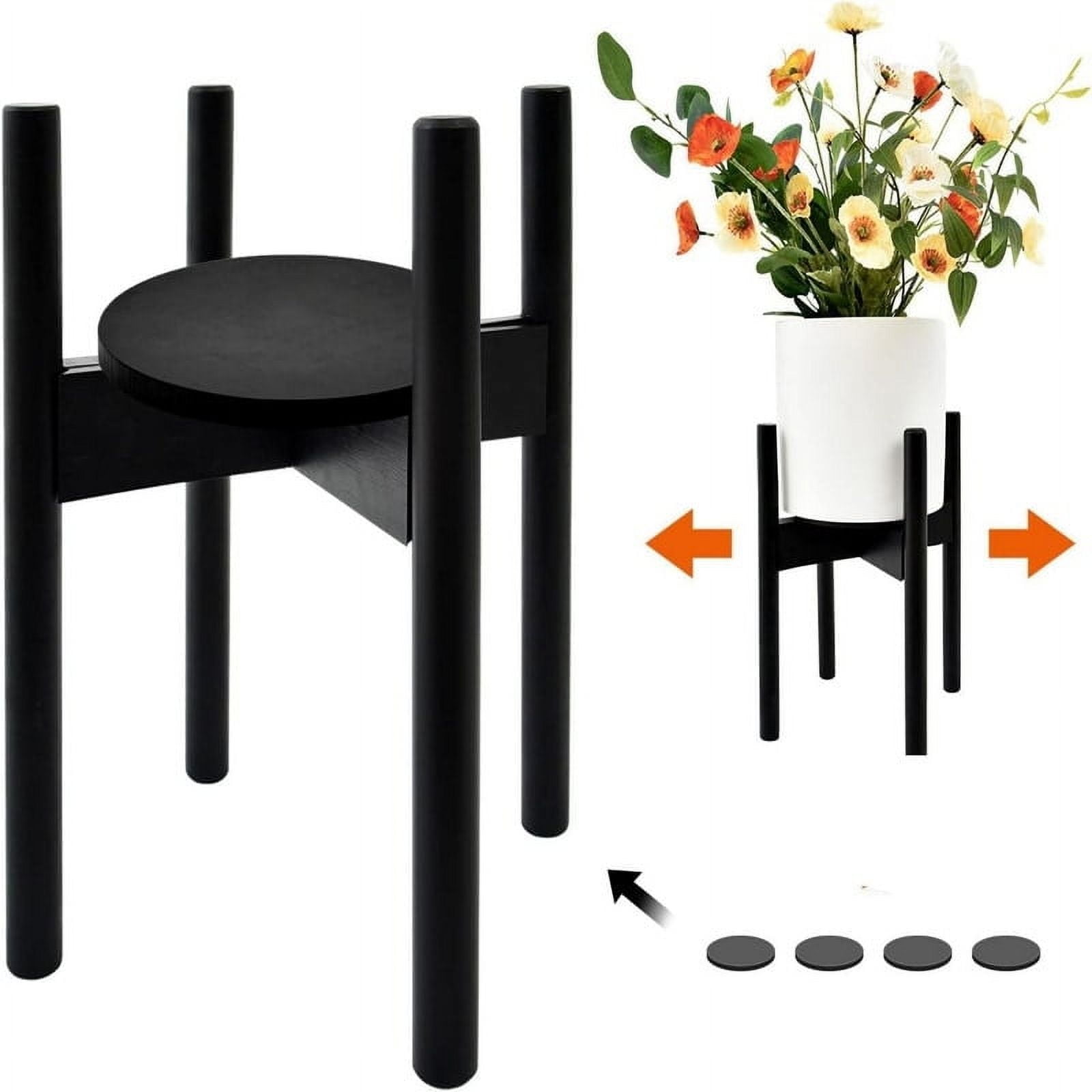 Adjustable Black Bamboo Mid Century Modern Plant Stand