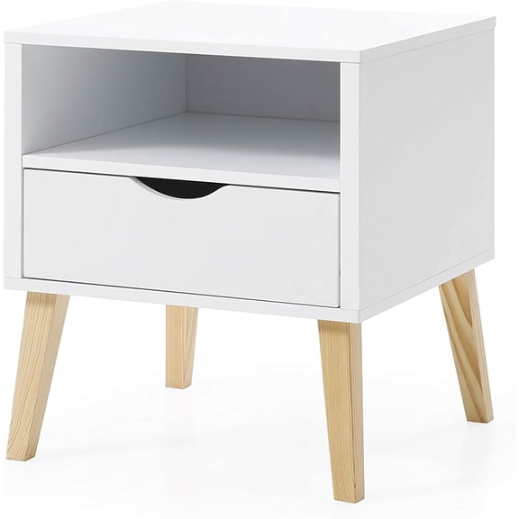 Mid-Century Modern Jeff Night Stand, End Table Bed Room Accent Side Table, White