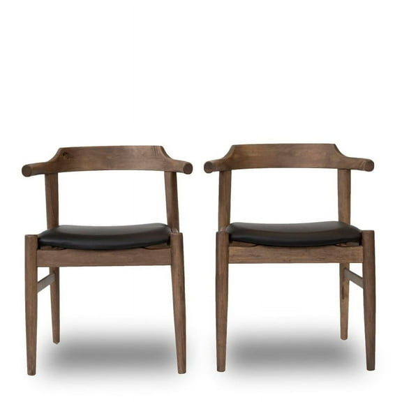 Mid-Century Modern Kathy Black Leather Dining Chair (Set of 2)