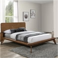 thumbnail image 1 of Walnut King Bed Frame: Solid Wood Platform, Mid-Century Modern Style, Mattress Ready, 75.5"W x 85"D, Bedroom Furniture, 1 of 6