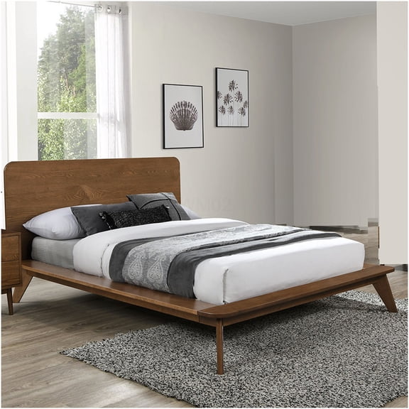 Walnut King Bed Frame: Solid Wood Platform, Mid-Century Modern Style, Mattress Ready, 75.5"W x 85"D, Bedroom Furniture