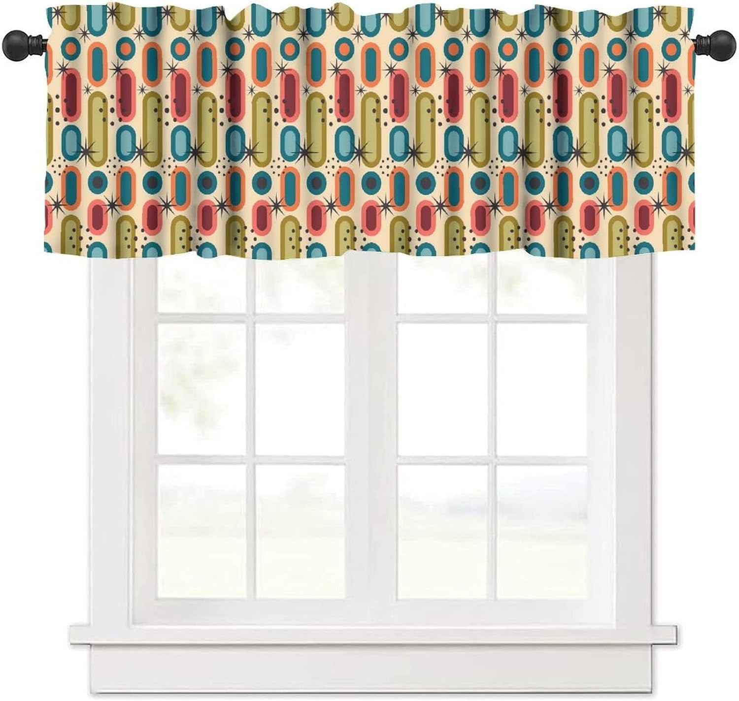 Mid Century Modern Kitchen Curtain Valance, Geometry Bohemian Retro ...