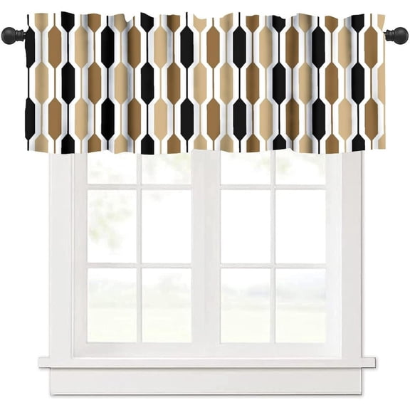 Mid Century Modern Kitchen Curtain Valance, Geometry Bohemian Retro Abstract Rod Pocket Window Valance, for Bedroom Living Room Cafe Bathroom W54xL18in 1 Panels