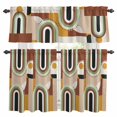 thumbnail image 1 of Mid-Century Modern Kitchen Curtains Valances and Tiers Set of 3 Art Geometric Abstract Brown Beige Tier Curtains and Valance with Rod Pocket for Small Windows, 27.5"x36", 1 of 9