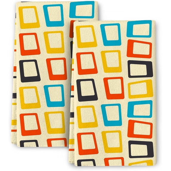 Mid Century Modern Kitchen Towel Decorative Set of 2, Absorbent Retro Dish Towels Teal Towels for Kitchen Bar Baking Drying Cleaning,Housewarming Gifts for Women