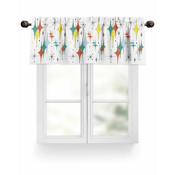 Mid Century Modern Kitchen Valances for Windows White Teal Orange Yellow Valance Curtains for Kitchen /Living Room/Bedroom/ Bathroom Decor, 54"x18 " ,Rod Pocket 1 Panel,