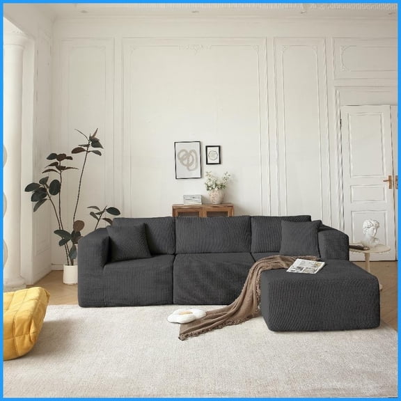 Mid-Century Modern L-Shaped 3-Seat Sectional Sofa  Grey Left, Premium Breathable Fabric, No Assembly for Living Room