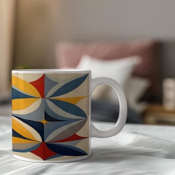 Mid-Century Modern Leaf Coffee Mug Abstract Geometric Tea Cup.