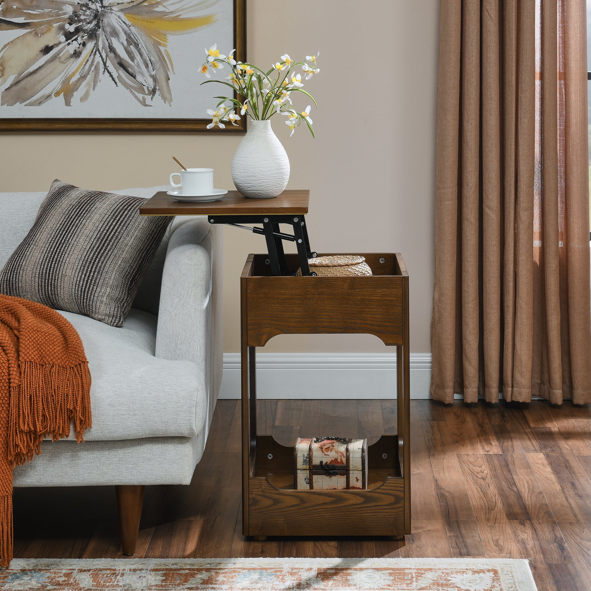 Table Rising From Box Mid Century Modern Lift Top Side Table, Small Rising End Table Couch ...