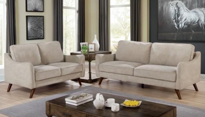 Mid-Century Modern Light Gray Chenille Living Room Set 3pcs FOA Maxime