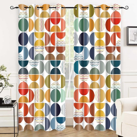 Mid Century Modern Living Room Curtains, Abstract Colorful Geometric Boho Curtain 2 Panels, Circle Patterned Farmhouse Retro Grommet Drapes for Bedroom Dining Room-42"W x 84"L (Pack of 2)