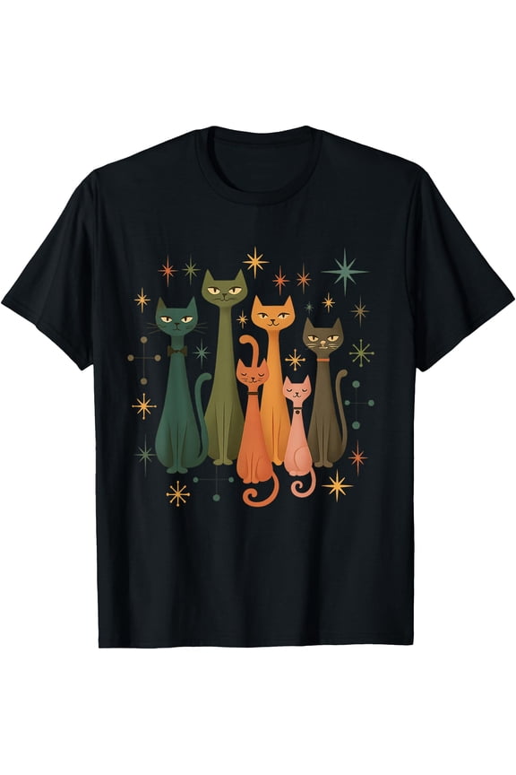 Mid-Century Modern Look Atomic Age 50s 60s Cat Shirt T-Shirt