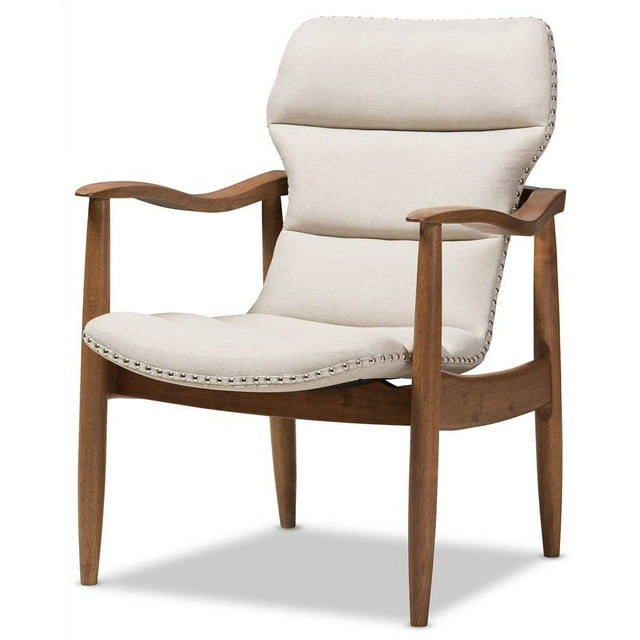 Mid-Century Modern Lounge Chair in Light Beige and Walnut Brown