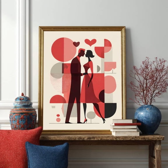 Mid Century Modern Love Couple Wall Art, Unframed Paper Print Size 8x12