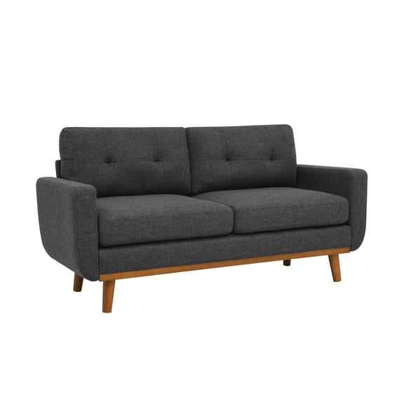 68” Mid-Century Modern Loveseat, Upholstered Sofa, Solid Wood Legs, Easy Assembly for Living Room Bedroom, Dark Gray