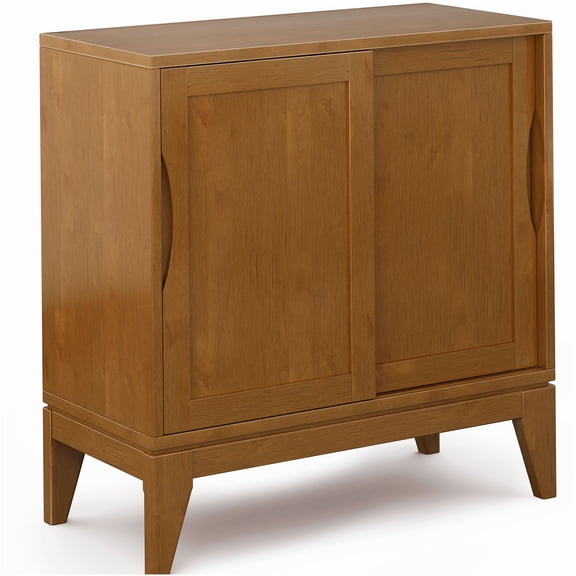 Mid-Century Modern Low Storage Cabinet, 30" Wide Solid Wood Console with Sliding Doors for Living Room