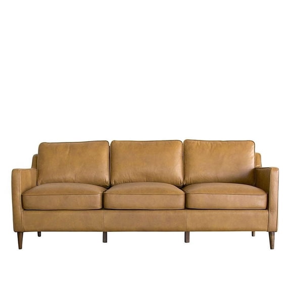 Mid-Century Modern Madison Brown Cognac Italian Leather Sofa