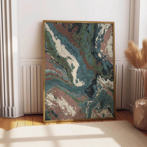 Mid Century Modern Marble Abstract Art Swirl Contemporary Organic Wall Art MCM Decor, Stretched Canvas 16x20in