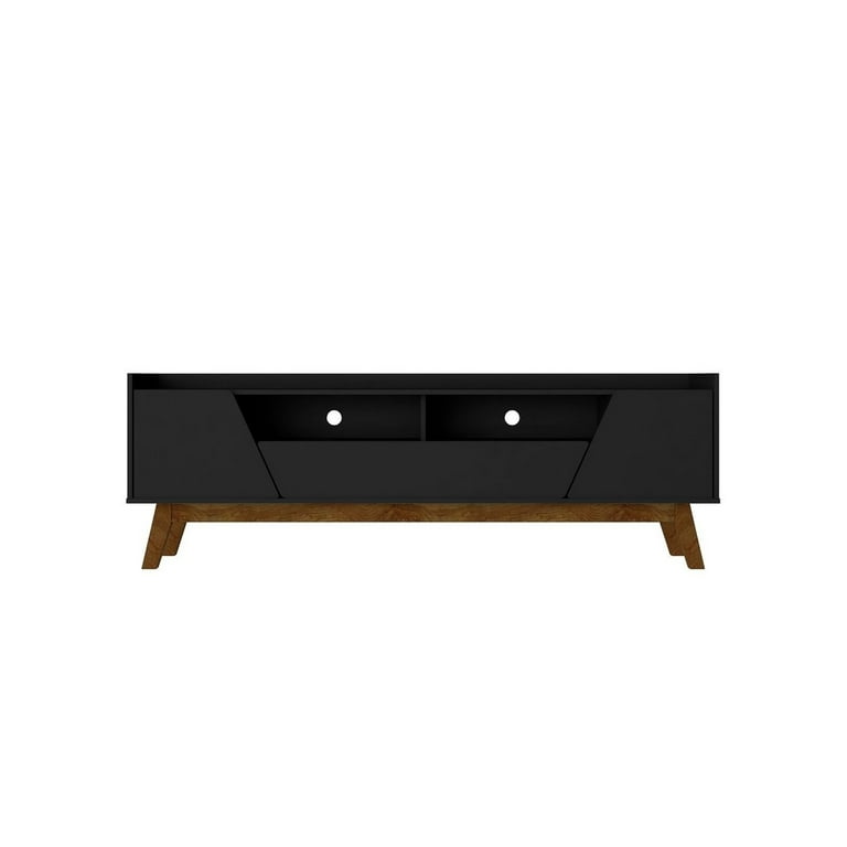 Manhattan Comfort Mid-Century Modern Marcus 70.86 TV Stand with Solid Wood Legs in Matte Black Manhattan Comfort Mid-Century Modern Marcus 70.86 TV Stand with Solid Wood Legs in Matte Black