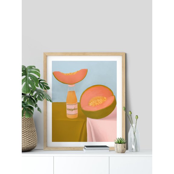 Mid Century Modern Melon Art Print, Danish Pastel Kitchen Decor, Fruit Illustration, Unframed Paper Print Size 8x12