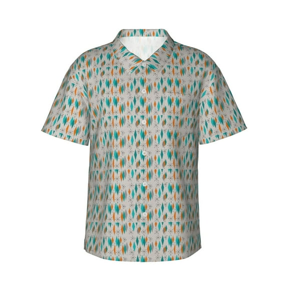 Mid Century Modern Men'S 3d Print Casual Button Down Shirts, Novelty Hawaiian Short Sleeves M