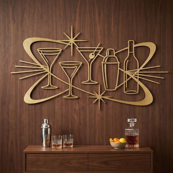 Mid-Century Modern Metal Wall Art Sculpture, Retro Atomic Bar Decor