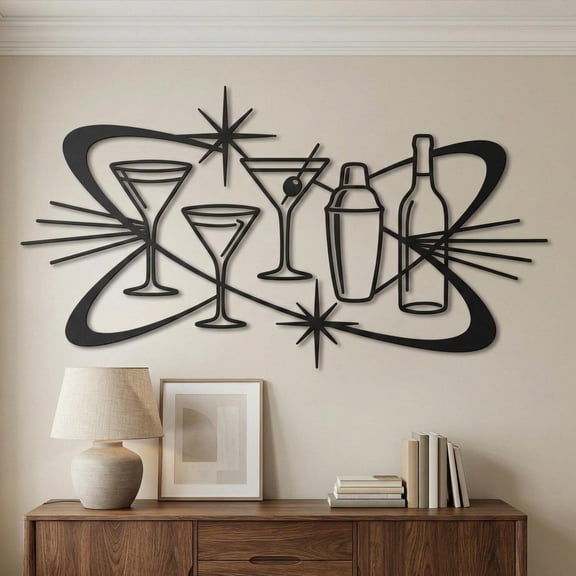 Mid-Century Modern Metal Wall Art Sculpture, Retro Atomic Bar Decor